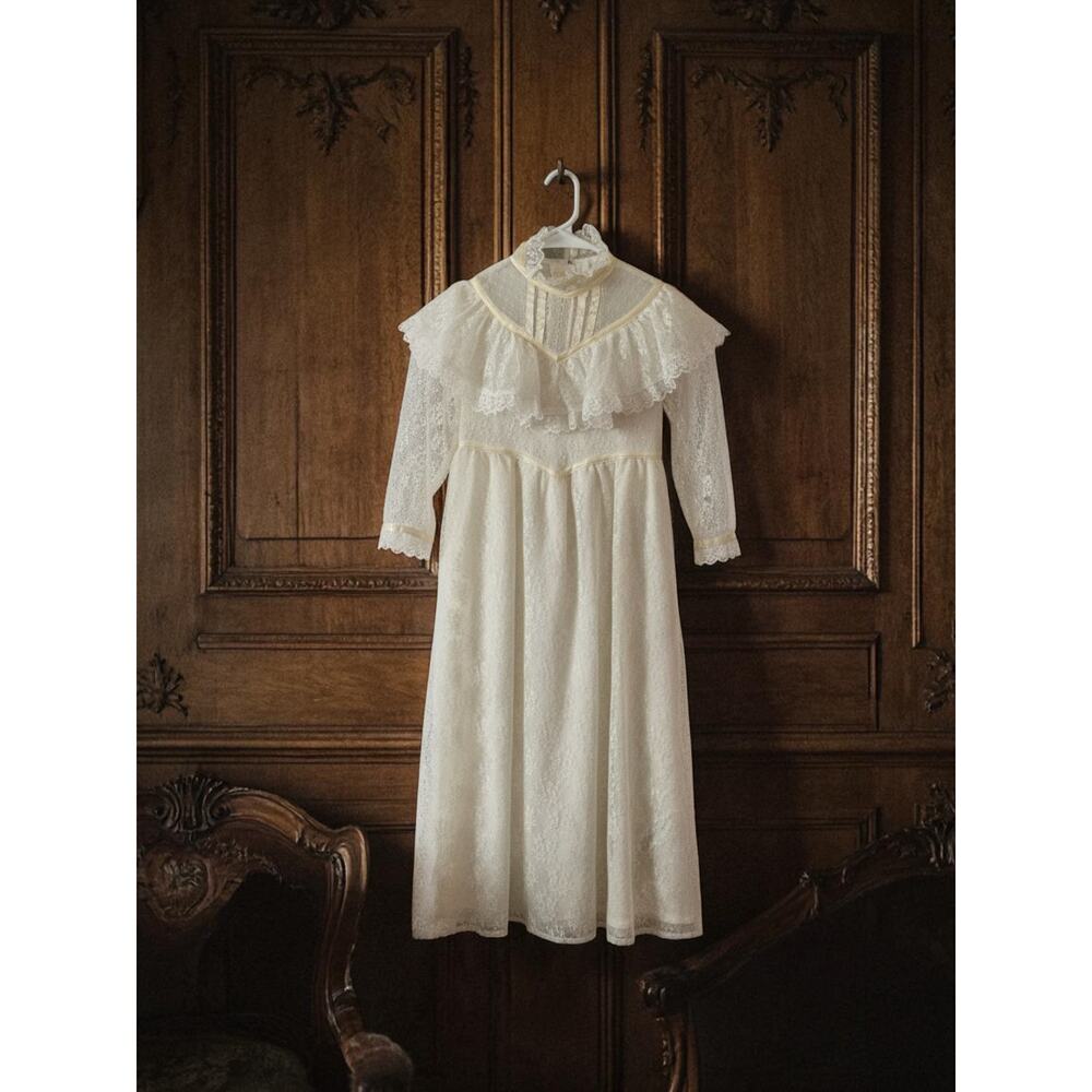 VTG Jessica McClintock Girls Victorian Lace Prairie Dress Flower Girl Baptism